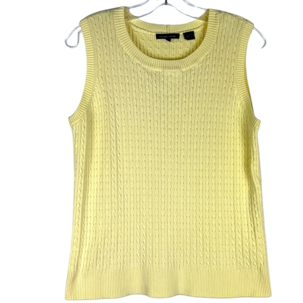 Jeanne Pierre knit sleeveless preppy top Sz XL Yellow